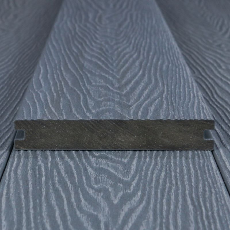 WPC Premium Terrassendiele 2. Generation, Massiv, 23 x 140 mm, Wellenstruktur / glatt, Grau