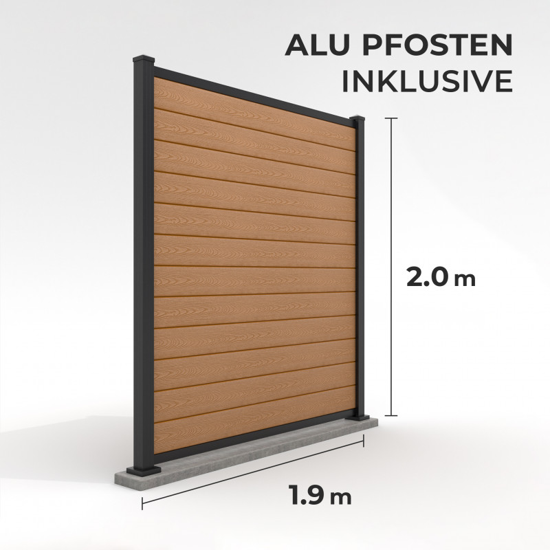Bausatz, WPC Zaun Komplett-Set mit Alu-Pfosten (zum Aufschrauben), Hellbraun