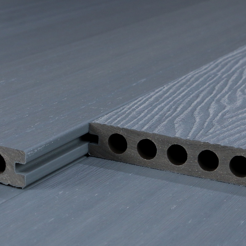 WPC Premium Terrassendiele 2. Generation, 23 x 142 mm, Wellenstruktur / glatt, Grau