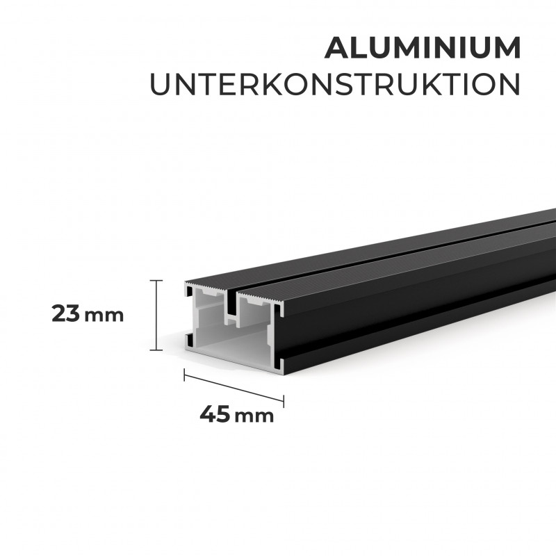 Aluminium Unterkonstruktion 45 x 23 mm, Stärke 1.6 mm, Schwarz