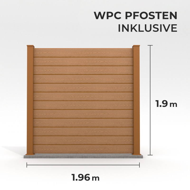 Bausatz, WPC Zaun Komplett-Set mit WPC-Pfosten (zum Aufschrauben), Hellbraun