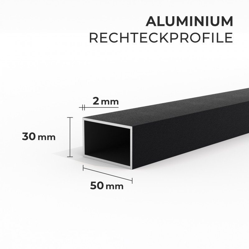 Aluminium Unterkonstruktion 50 x 30 mm, Stärke 2 mm, Schwarz