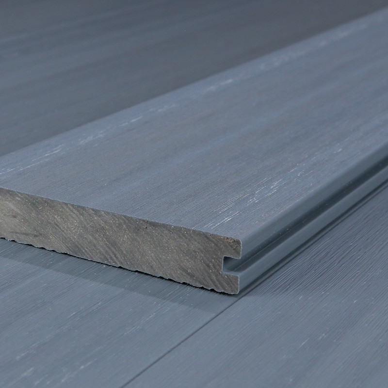 WPC Premium Terrassendiele 2. Generation, Massiv, 23 x 140 mm, Wellenstruktur / glatt, Grau