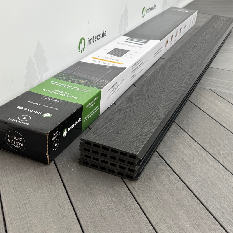 WPC-Zaunelemente, Steckprofil in Holzoptik, Schwarz