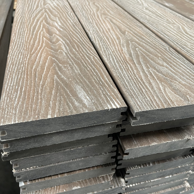 2.Wahl, WPC Premium Terrassendiele 2. Generation, Massiv, 23 x 140 mm, Wellenstruktur / glatt, Walnuss