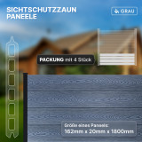 WPC-Zaunelemente, Steckprofil in Holzoptik, Dunkelgrau