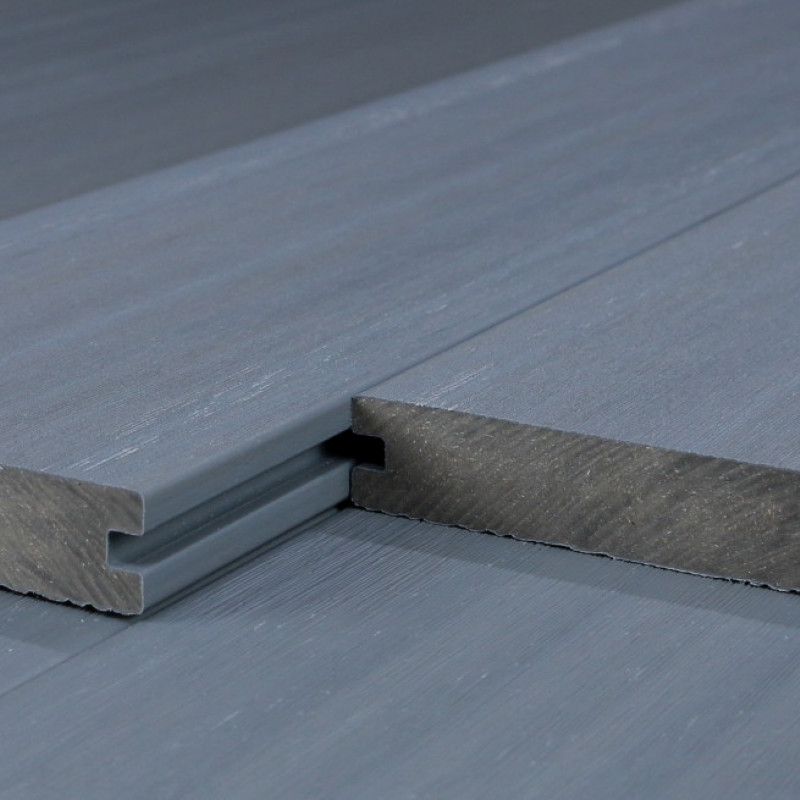 Bausatz, WPC Premium Terrassendiele 2. Generation, Massiv, 23 x 140 mm, Wellenstruktur / glatt, Grau