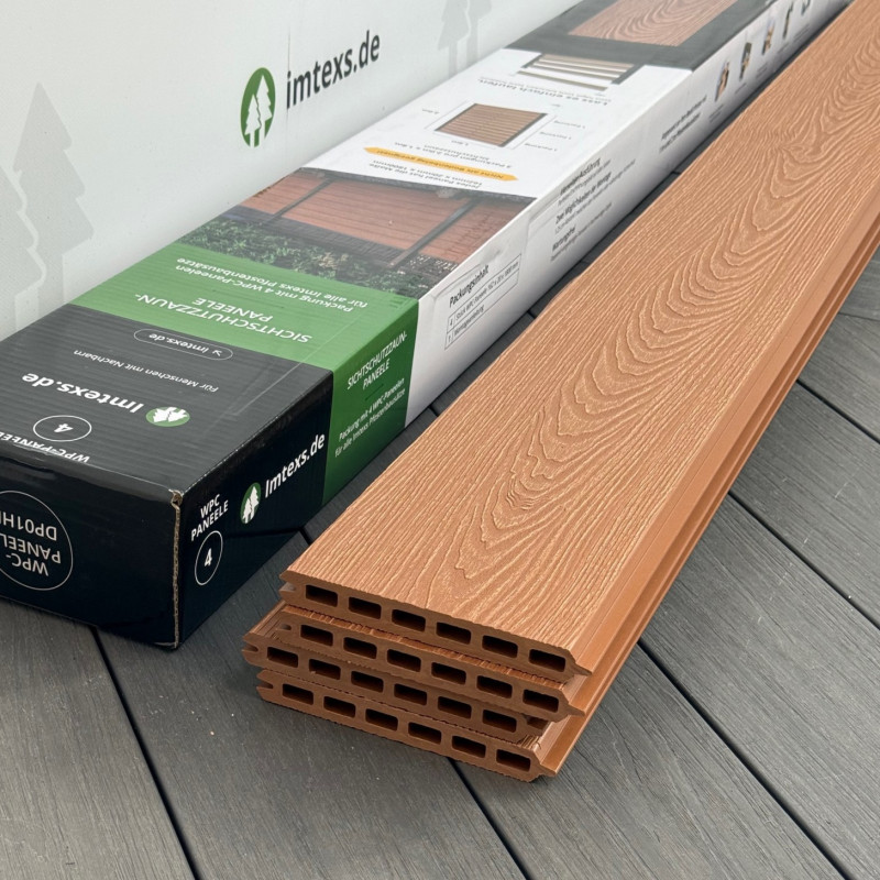 WPC-Zaunelemente, Steckprofil in Holzoptik, Hellbraun