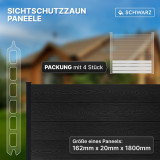 WPC-Zaunelemente, Steckprofil in Holzoptik, Schwarz
