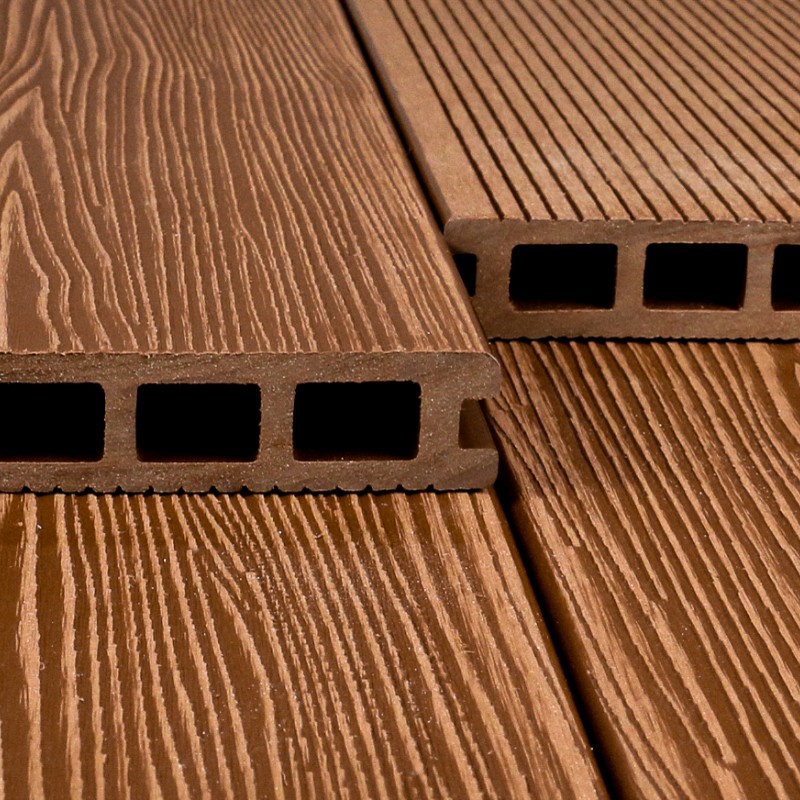 Bausatz, WPC Terrassendiele in Holzoptik, 25 x 148 mm, Wellenstruktur / fein, Dunkelbraun