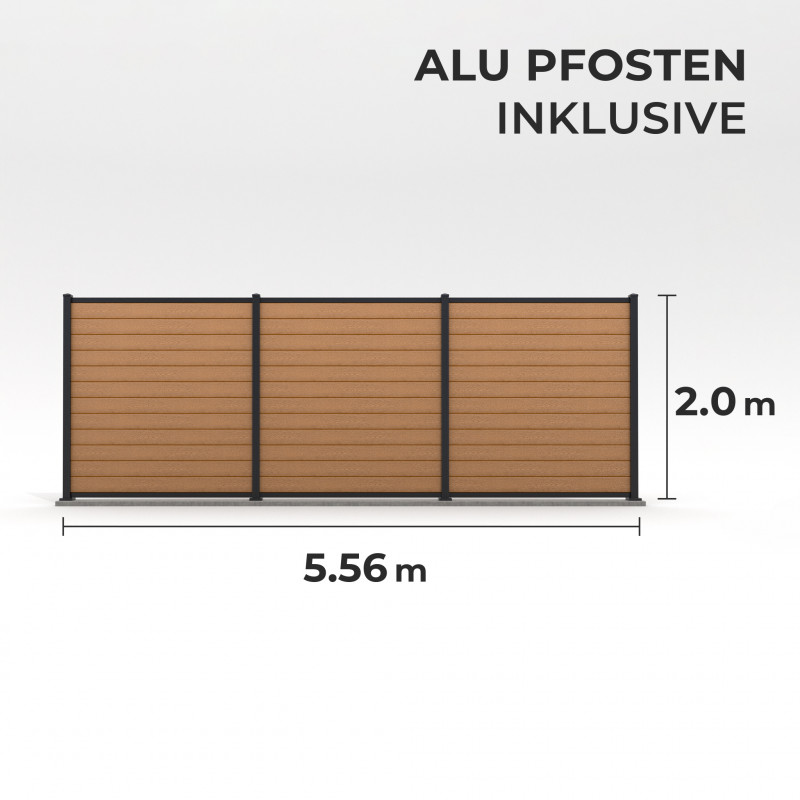 Bausatz, WPC Zaun Komplett-Set mit Alu-Pfosten (zum Aufschrauben), Hellbraun