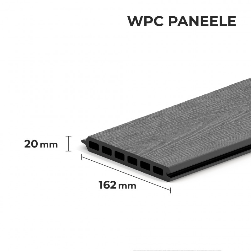 WPC-Zaunelemente, Steckprofil in Holzoptik, 162 x 20 mm, Schwarz