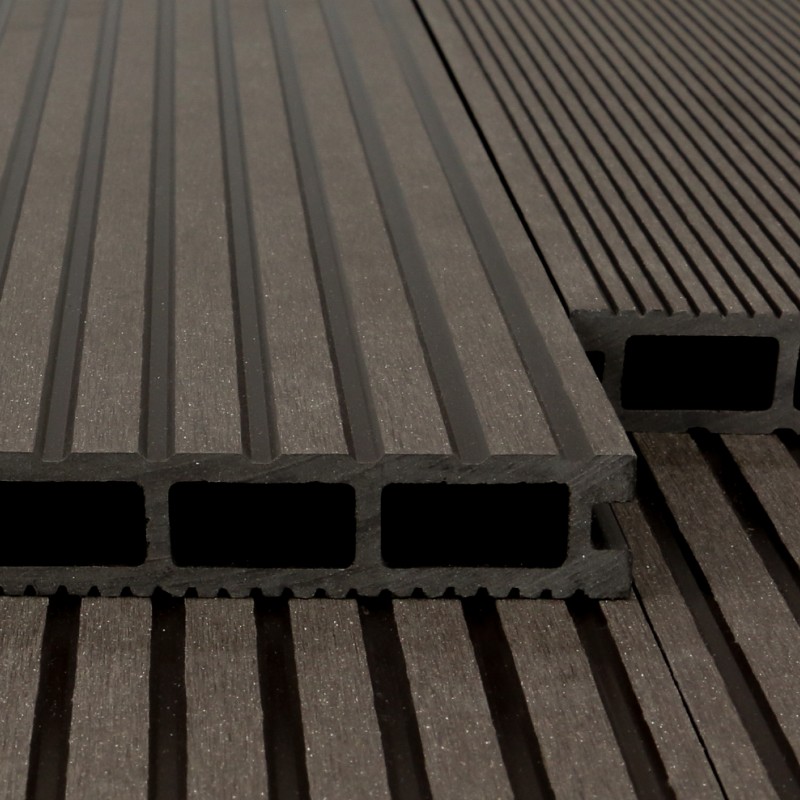 WPC Terrassendiele, Hohldiele, 24 x 146 mm, grob / fein, Dunkelbraun
