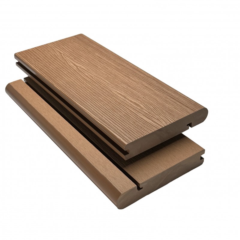 WPC Seitendiele in Holzoptik, 25 x 142 mm, Wellenstruktur, Hellbraun