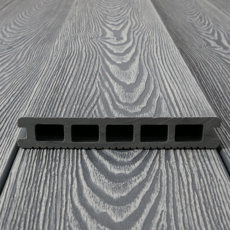 Bausatz, WPC Terrassendiele in Holzoptik, 25 x 148 mm, Wellenstruktur / fein, Grau