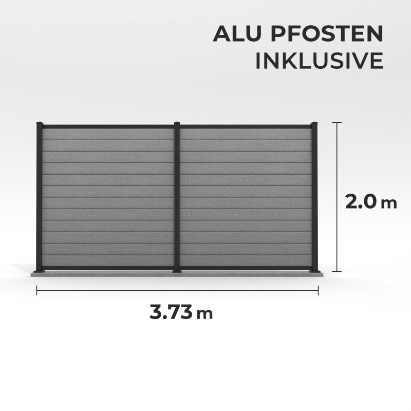 Bausatz, WPC Zaun mit Aluminium-Pfosten (zum Aufschrauben), Grau