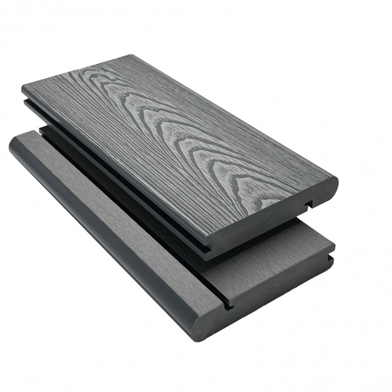 WPC Seitendiele in Holzoptik, 25 x 142 mm, Wellenstruktur, Grau