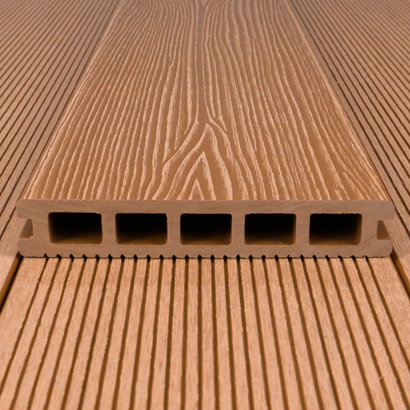 Bausatz, WPC Terrassendiele in Holzoptik, 25 x 148 mm, Wellenstruktur / fein, Hellbraun