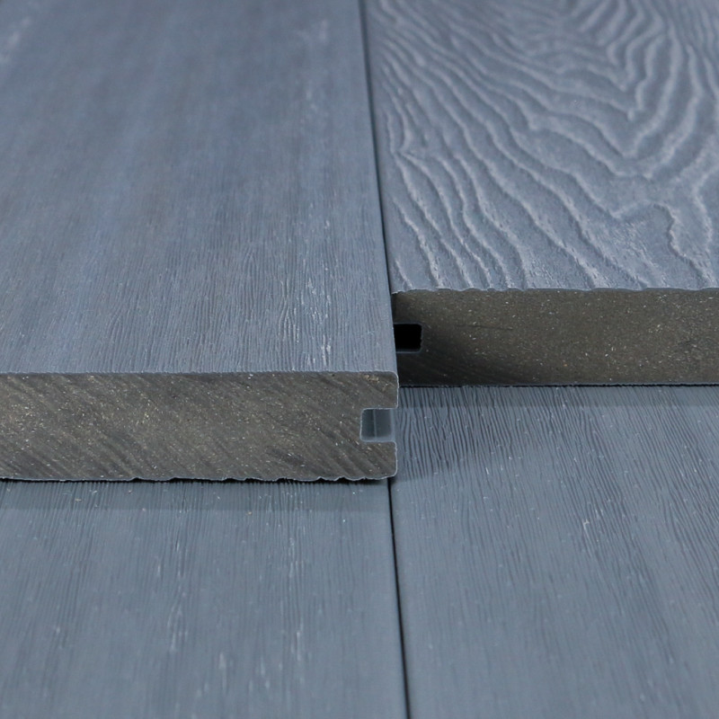 WPC Premium Terrassendiele 2. Generation, Massiv, 23 x 140 mm, Wellenstruktur / glatt, Grau