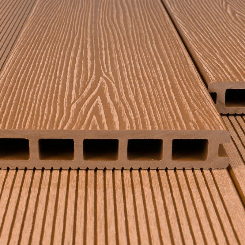 Bausatz, WPC Terrassendiele in Holzoptik, 25 x 148 mm, Wellenstruktur / fein, Hellbraun