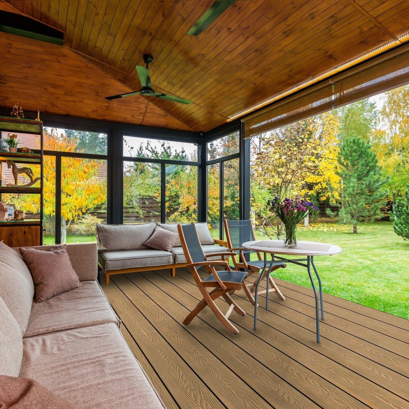 WPC Premium Terrassendiele 2. Generation, 23 x 142 mm, Wellenstruktur / glatt, Teak