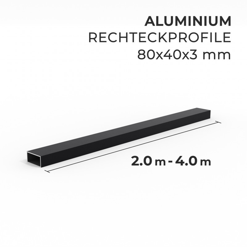 Aluminium Unterkonstruktion 80 x 40 mm, Stärke 3 mm, Schwarz