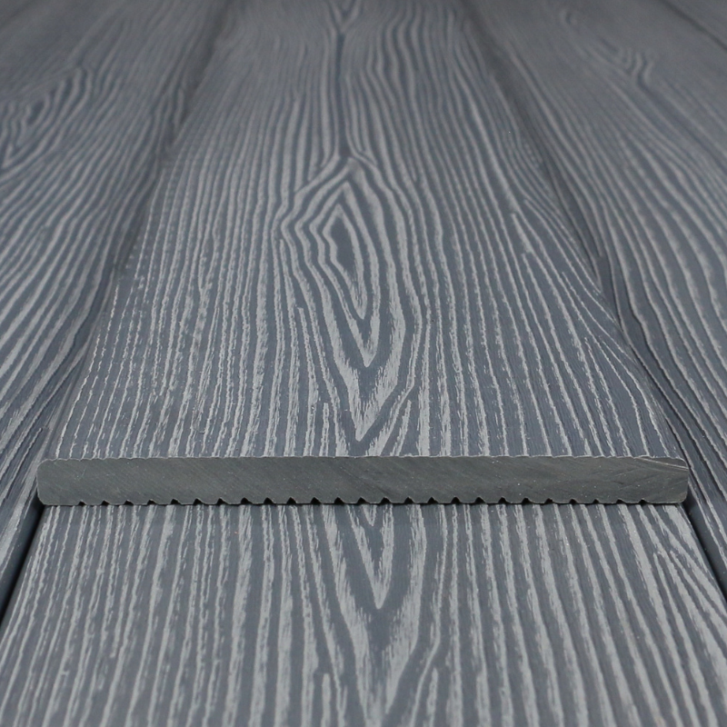 WPC Abschlussleiste in Holzoptik, 11 x 140 mm, Wellenstruktur / fein, Grau