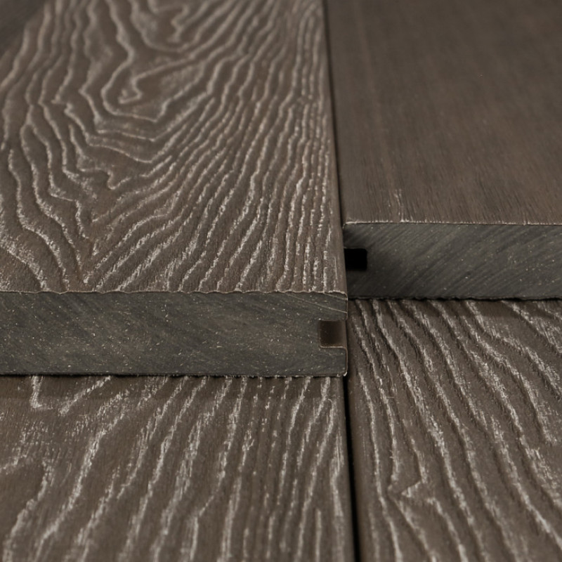 Bausatz, WPC Premium Terrassendiele 2. Generation, Massiv, 23 x 140 mm, Wellenstruktur / glatt, Walnuss