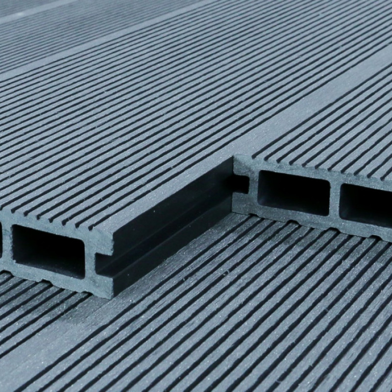 Bausatz, WPC Terrassendiele, Hohldiele, 24 x 146 mm, grob / fein, Grau