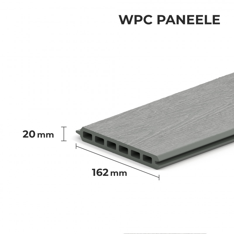 WPC-Zaunelemente, Steckprofil in Holzoptik, 162 x 20 mm, Grau