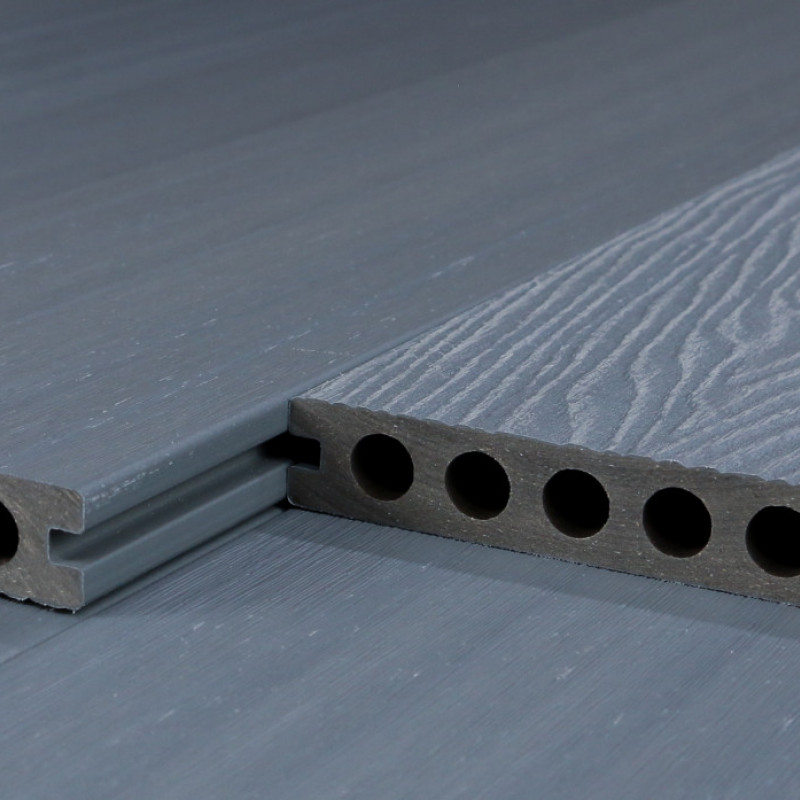 Bausatz, WPC Premium Terrassendiele 2. Generation, 23 x 142 mm, Wellenstruktur / glatt, Grau