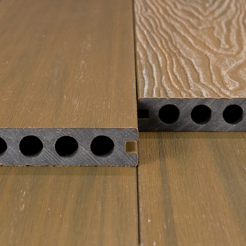 Bausatz, WPC Premium Terrassendiele 2. Generation, 23 x 142 mm, Wellenstruktur / glatt, Teak