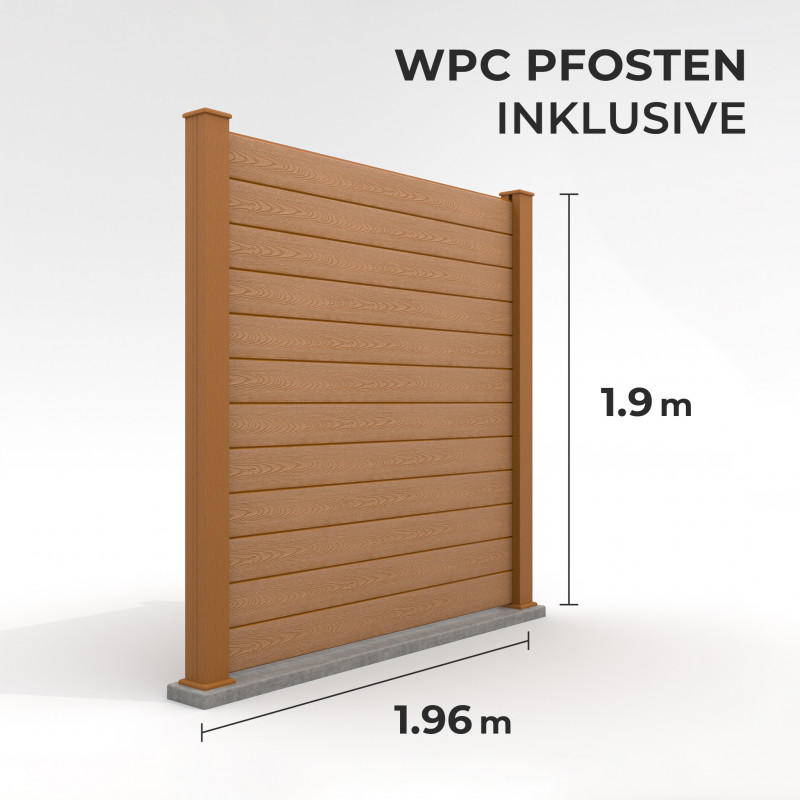 Bausatz, WPC Zaun Komplett-Set mit WPC-Pfosten (zum Aufschrauben), Hellbraun
