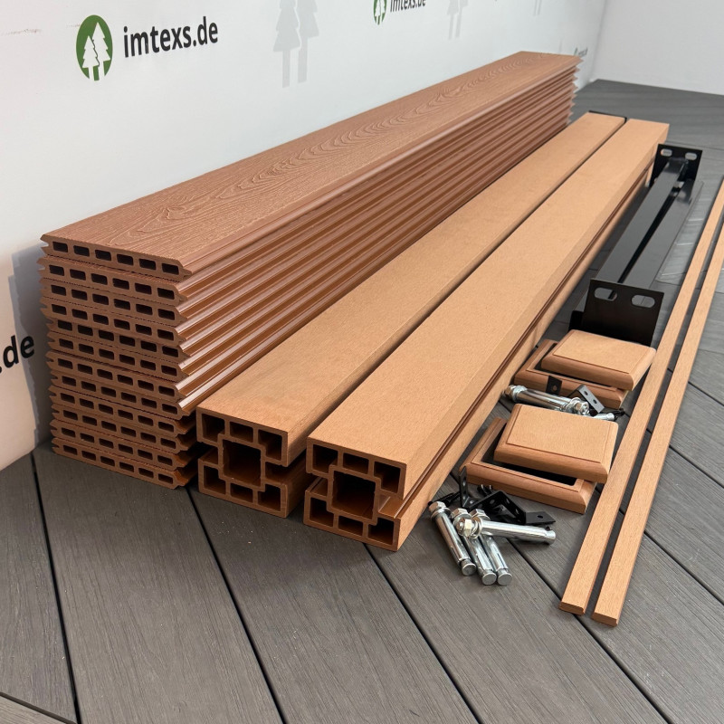 Bausatz, WPC Zaun Komplett-Set mit WPC-Pfosten (zum Aufschrauben), Hellbraun