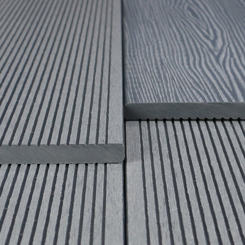 WPC Abschlussleiste in Holzoptik, 11 x 140 mm, Wellenstruktur / fein, Grau