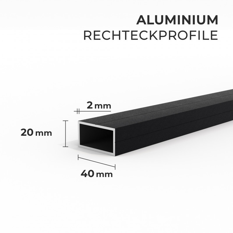 Aluminium Unterkonstruktion 40 x 20 mm, Stärke 2 mm, Schwarz