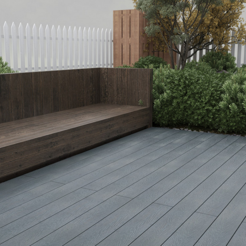 Bausatz, WPC Premium Terrassendiele 2. Generation, Massiv, 23 x 140 mm, Wellenstruktur / glatt, Grau