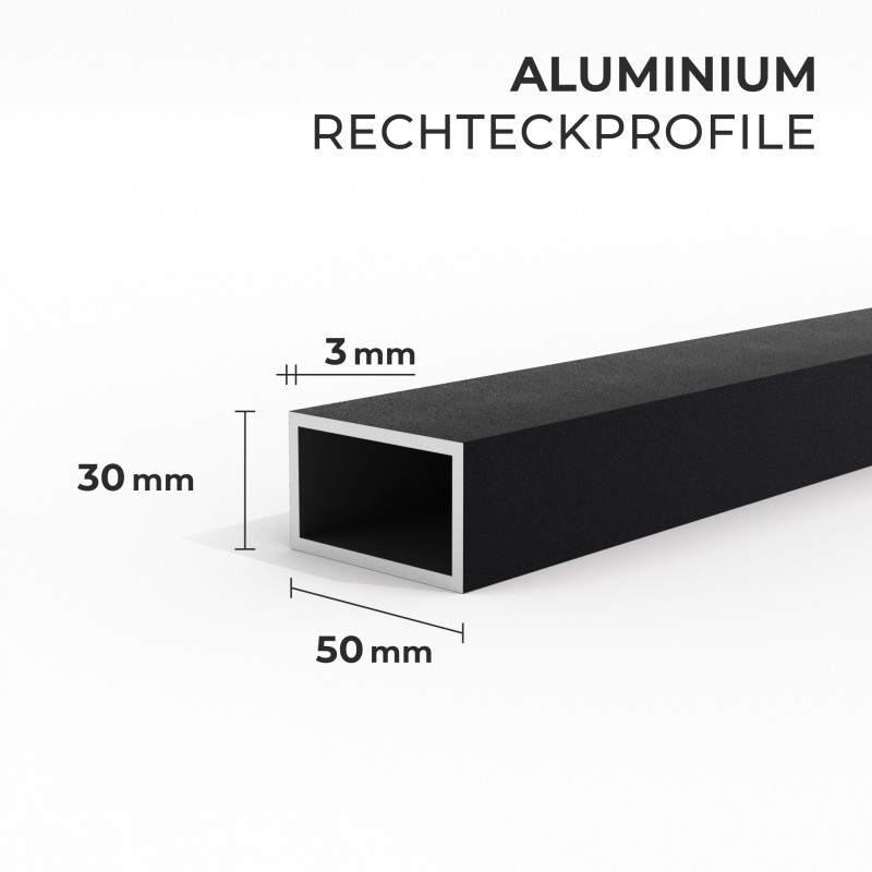 Aluminium Unterkonstruktion 50 x 30 mm, Stärke 2 mm, Schwarz