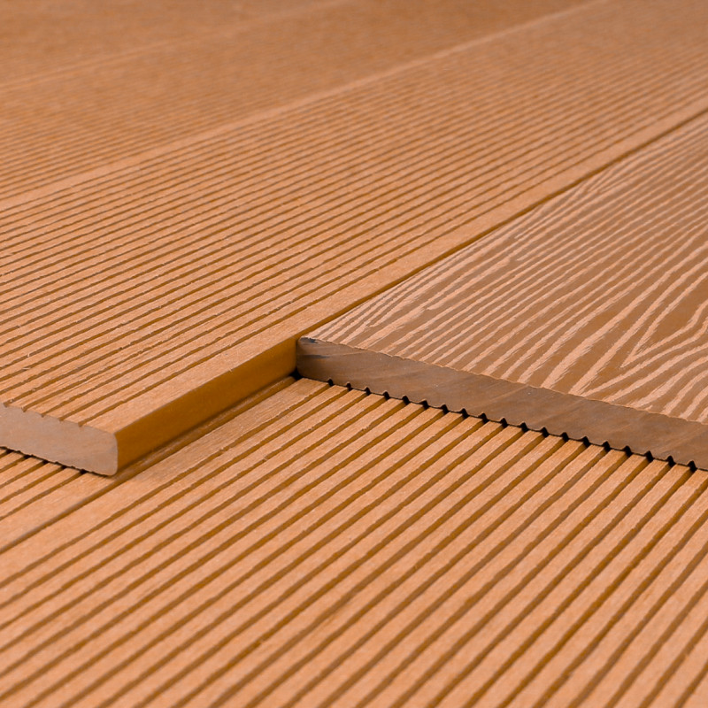 WPC Abschlussleiste in Holzoptik, 11 x 140 mm, Wellenstruktur / fein, Hellbraun