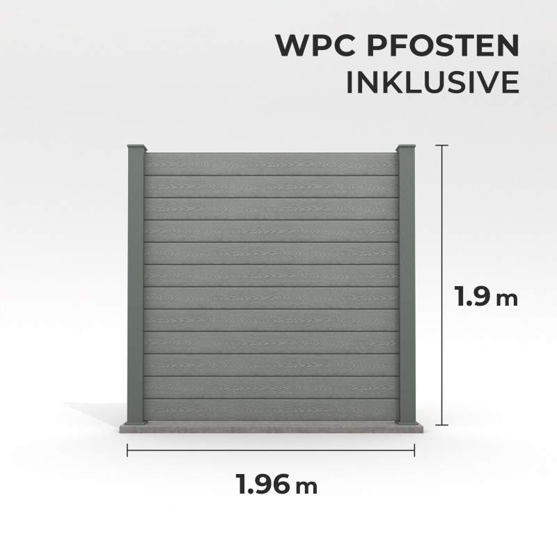 Bausatz, WPC Zaun Komplett-Set mit WPC-Pfosten (zum Aufschrauben), Grau