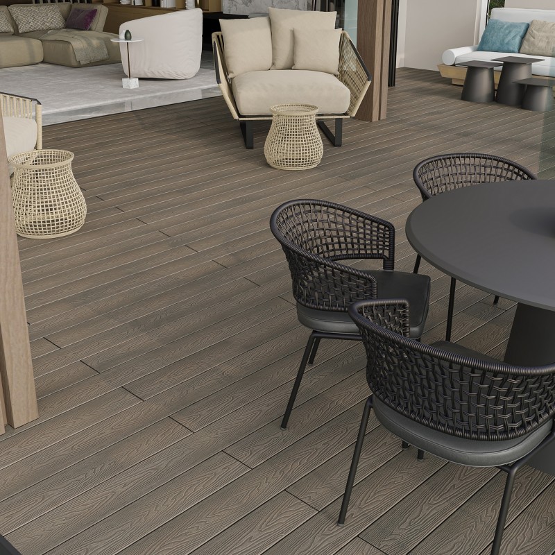 WPC Premium Terrassendiele 2. Generation, Massiv, 23 x 140 mm, Wellenstruktur / glatt, Walnuss