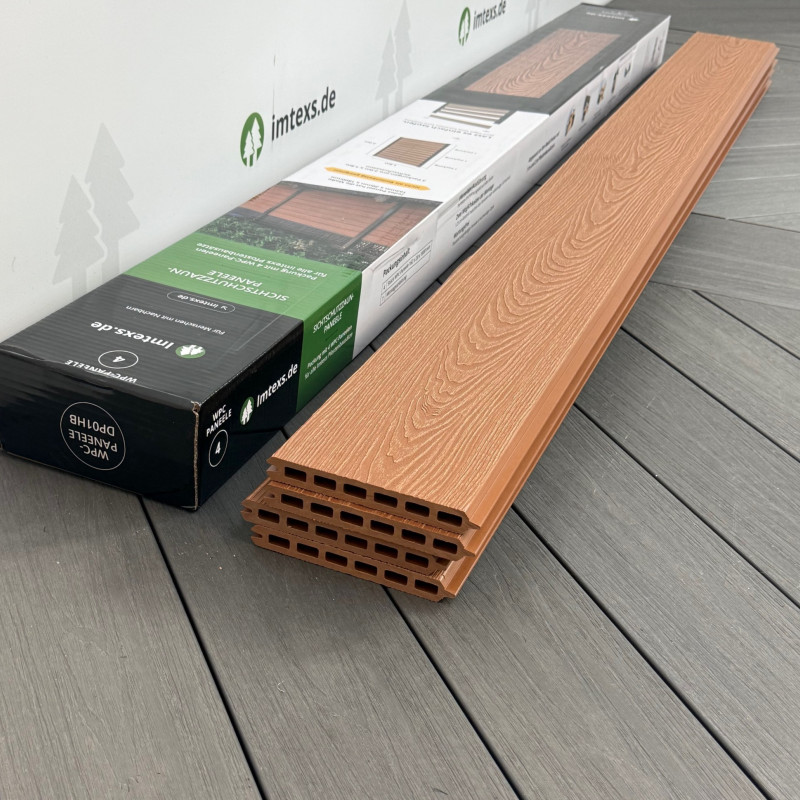 WPC-Zaunelemente, Steckprofil in Holzoptik, Hellbraun