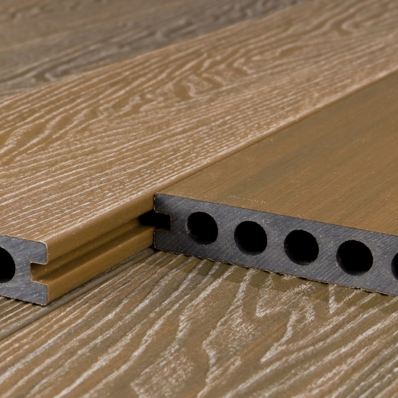 Bausatz, WPC Premium Terrassendiele 2. Generation, 23 x 142 mm, Wellenstruktur / glatt, Teak
