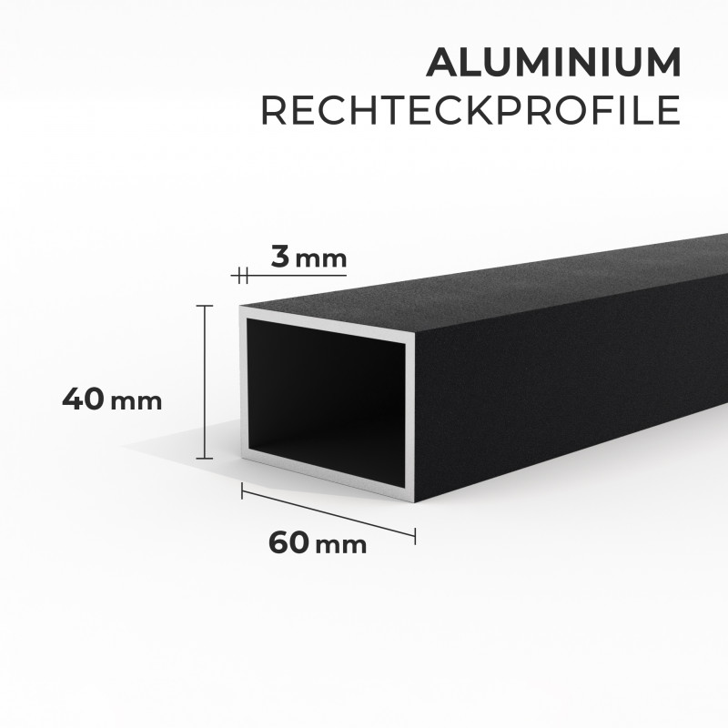 Aluminium Unterkonstruktion 60 x 40 mm, Stärke 3 mm, Schwarz