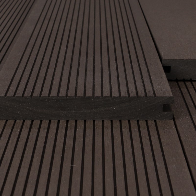 Bausatz, WPC Terrassendiele Massiv, 20 x 140 mm, glatt / fein, Dunkelbraun