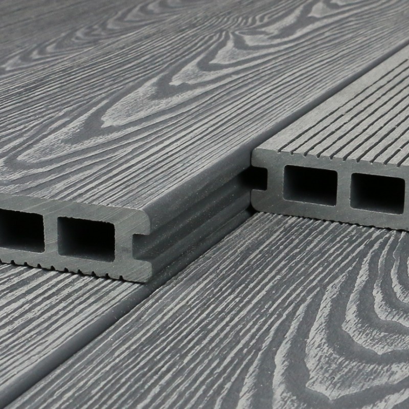 WPC Terrassendiele in Holzoptik, 25 x 148 mm, Wellenstruktur / fein, Grau