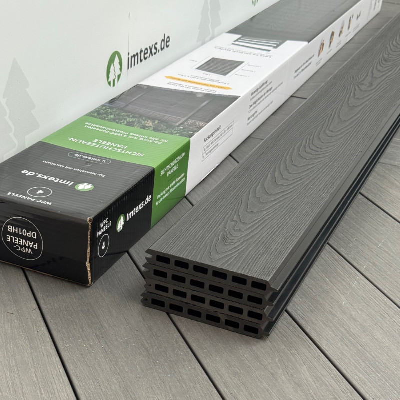 WPC-Zaunelemente, Steckprofil in Holzoptik, Schwarz