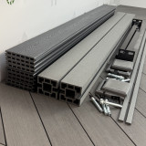 Bausatz, WPC Zaun Komplett-Set mit WPC-Pfosten (zum Aufschrauben), Dunkelgrau