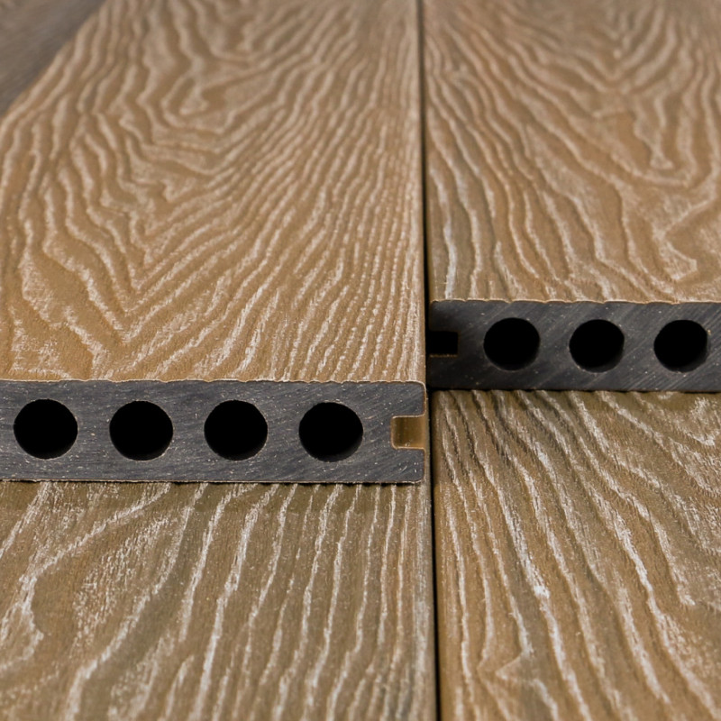 Bausatz, WPC Premium Terrassendiele 2. Generation, 23 x 142 mm, Wellenstruktur / glatt, Teak