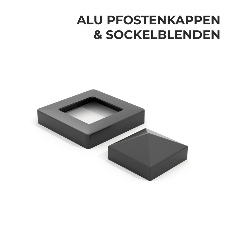 ALU-Pfostenkappen + Sockelblenden, Schwarz
